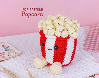 Popcorn Crochet Pattern, Food Amigurumi Crochet Pattern, Cute Food Crochet PDF, DIY Amigurumi Tutorial, Handmade Food Plush Tutorial