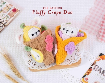 Fluffy Crepe Duo Crochet Patterns | Bear In A Crepe Pattern, Bunny In A Crepe Pattern, Amigurumi Crochet Pattern, PDF Crochet Pattern