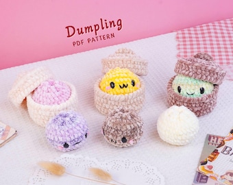Dumpling Crochet Pattern, Dumpling Amigurumi Pattern, Food Plush Crochet, Kawaii Kitchen Decor, Handmade Toy Design, Digital PDF Pattern