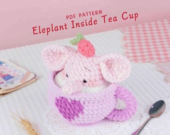 Elephant Inside Tea Cup Crochet Pattern, Amigurumi Crochet Pattern, Cute Animal Plush Toy PDF, Adorable Crochet Gift Idea, Elephant Pattern