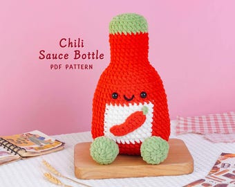 Chili Sauce Bottle Crochet Pattern, Handmade Soft Toy Guide, Beginner Friendly Stuffed Making Instructions, Digital PDF Pattern
