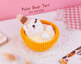 Polar Bear Tart Crochet Pattern, Bear Dessert Amigurumi, Food Animal Crochet, Bakery Inspired Plush, Handmade Plush Toy, Digital PDF Pattern