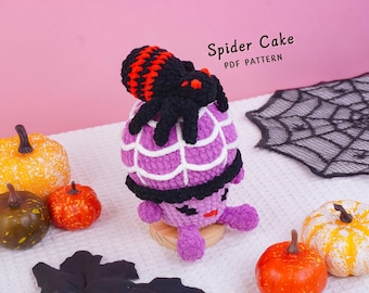 Spider Cake Crochet Pattern, Spider Amigurumi Pattern, Halloween Food Crochet, Kawaii Plush Design, Digital PDF Pattern