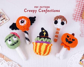 Creepy Confections Crochet Patterns Bundle | Eye Candy Pattern, Frank Candy Pattern, Pumpkin Candy Pattern, Skull Candy Pattern