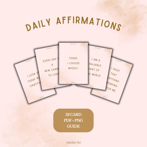 Cartes d'affirmation du jour – 52 citations imprimables sur l'amour de soi et la guérison, numériques PNG et PDF, format carte postale (88 x 126 mm)