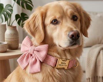 Personalized dog ID collar with large bow tie