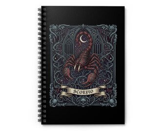 Cuaderno espiral con ilustración de Escorpio / Diario rayado del zodiaco