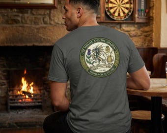 Thistle and Dragon pub crest T-Shirt | Edinburgh Scotland emblem | Front and back design