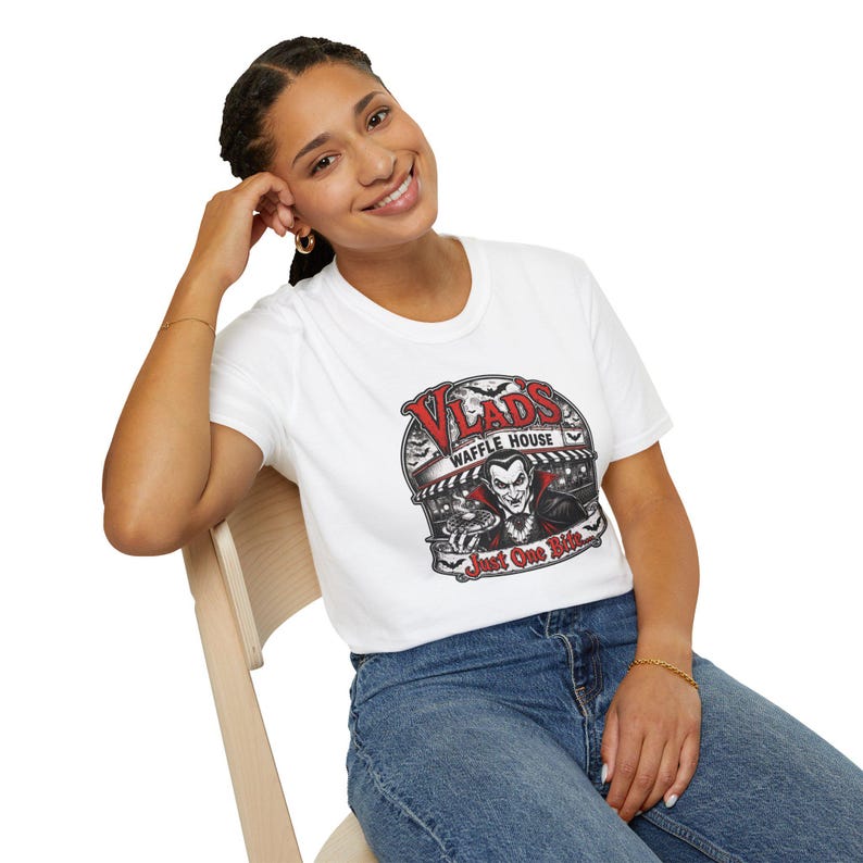 Vlad's Waffle House Vampire Diner T-Shirt | Just One Bite, Late Night image 14