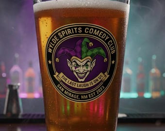 Szklanka do piwa Comedy Club, logo Wylde Spirits, szklanka do mieszania o pojemności 16 uncji