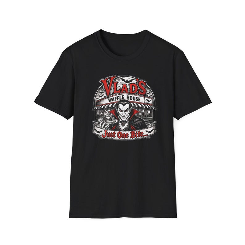Vlad's Waffle House Vampire Diner T-Shirt | Just One Bite, Late Night image 1