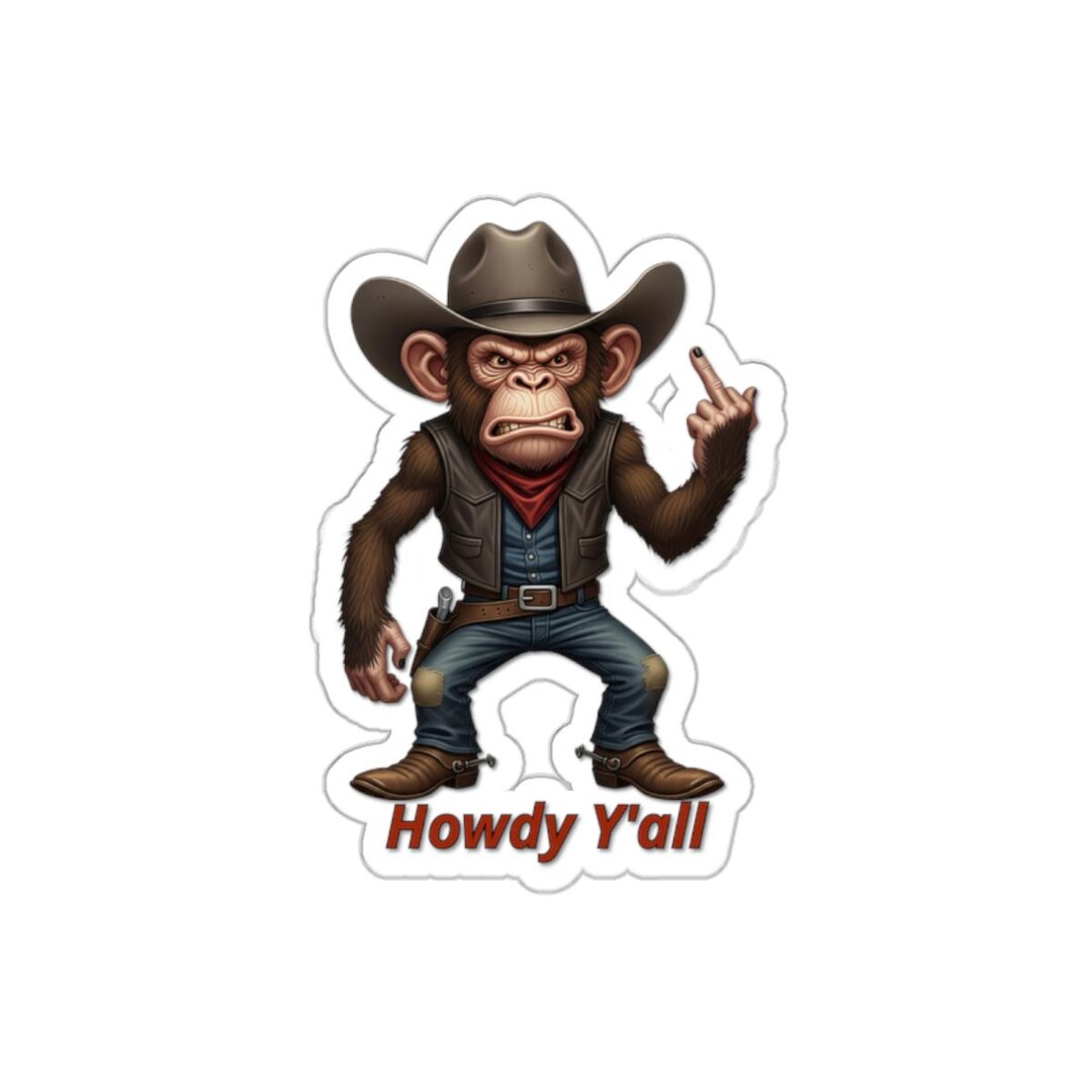 Rude Monkey Cowboy Sticker | Die-cut Howdy Y'all Sticker - Etsy