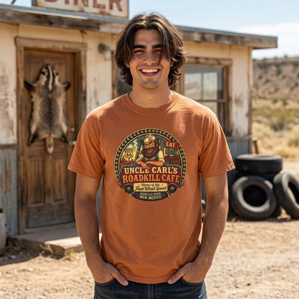 Uncle Carl's Roadkill Cafe T-shirt | Vintage Inspired Diner Logo