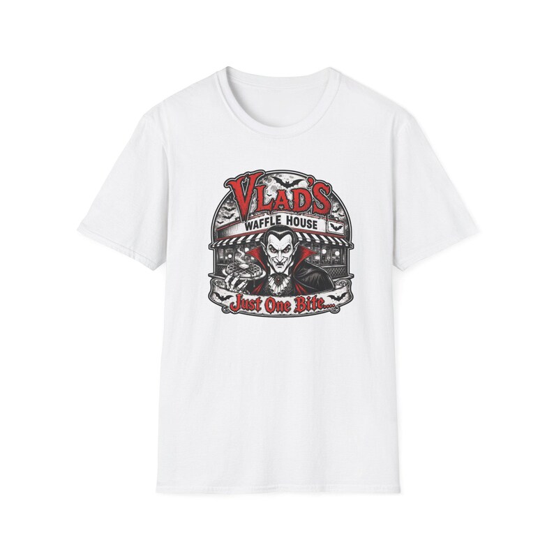Vlad's Waffle House Vampire Diner T-Shirt | Just One Bite, Late Night image 3