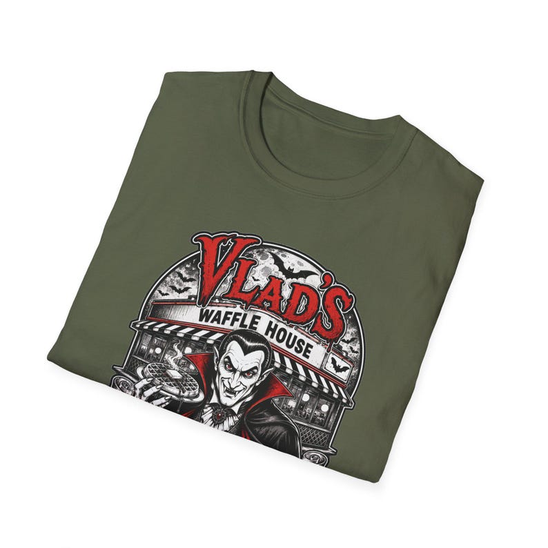 Vlad's Waffle House Vampire Diner T-Shirt | Just One Bite, Late Night image 12