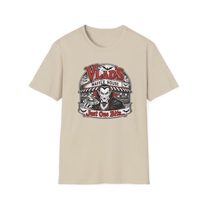 Vlad's Waffle House Vampire Diner T-Shirt | Just One Bite, Late Night image 4