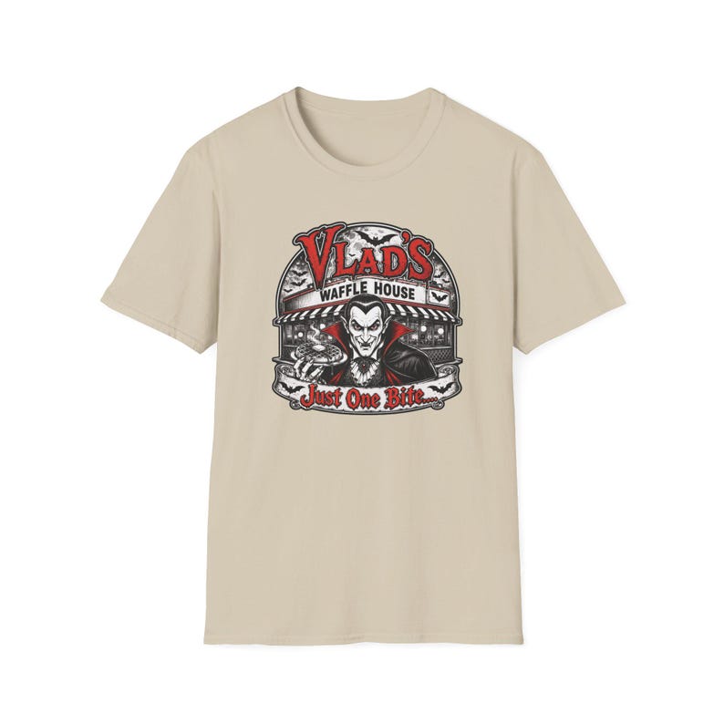Vlad's Waffle House Vampire Diner T-Shirt | Just One Bite, Late Night image 4