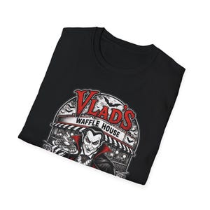 Vlad's Waffle House Vampire Diner T-Shirt | Just One Bite, Late Night image 9
