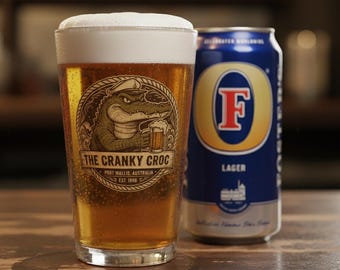 Logo Cranky Croc, szklanka do piwa 16 uncji | Szklanka do koktajli Barware