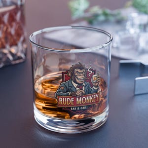 Rude Monkey Bar Rocks Glass | Pulp Fantasy Whiskey Tumbler | Cocktail Drinkware
