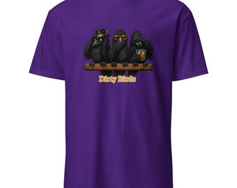Dirty Birds Purple T‑Shirt – Funny Crow Trio Tee  – Purple Graphic Tee – Unisex Gildan 6400