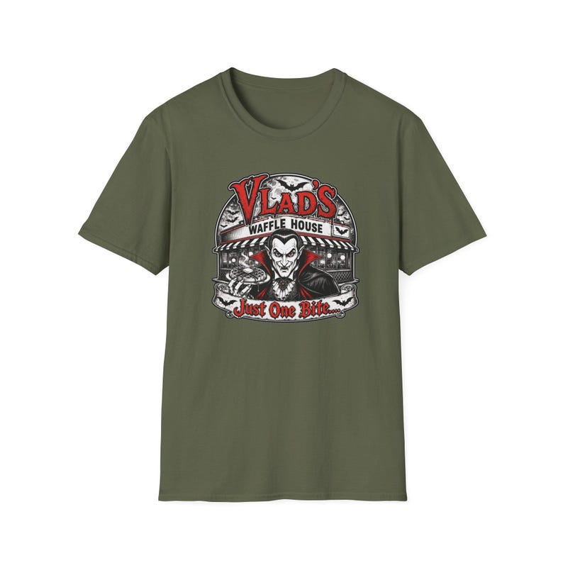 Vlad's Waffle House Vampire Diner T-Shirt | Just One Bite, Late Night image 6