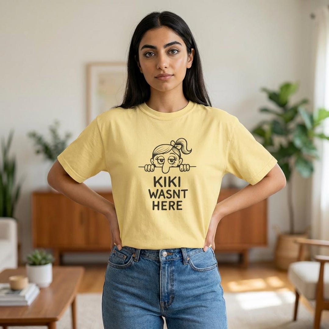 Kiki Wasn't Here T-shirt – Garment-dyed Cotton Tee, Quirky Graphic