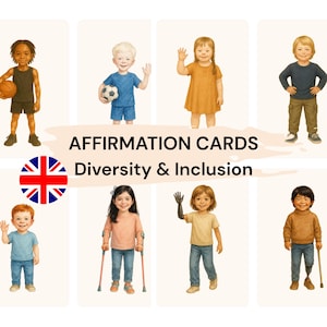 Carte di affermazione per bambini: abbraccia la diversità e l'inclusione | 43 Carte illustrate | Strumento SEL per scuole, casa e terapia