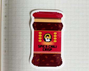 Pixel Spicy Chili Crisp Sticker | Vinyl Sticker, Matte, Laptop Stickers, Stationary