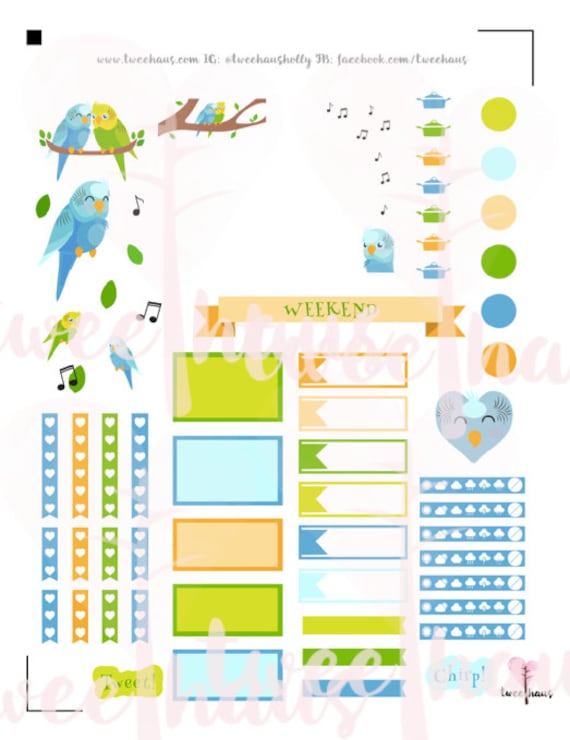 Parakeet Printable Planner Stickers for Erin Condren Hourly - Etsy