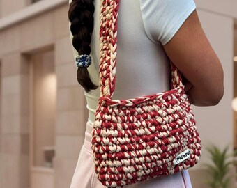 Handmade Crochet Shoulder Bag | Two-Tone Bohemian Purse