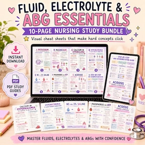 Nursing Study Bundle: Fluids, Electrolytes, ABGs Cheat Sheets (PDF Download)