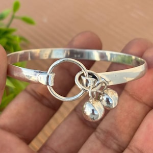 Handmade Sterling Silver Bangle Balls | Adjustable Silver Bracelet | Traditional Indian Kada | Unisex Bangle | Boho Jewelry | Gift For Her