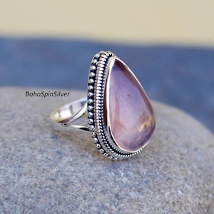 Rose Quartz Ring | Big Stone Ring | 925 Sterling Silver Ring | Handmade Ring | Unique Jewelry | Gemstone Ring | Women Ring | Pink Stone Ring