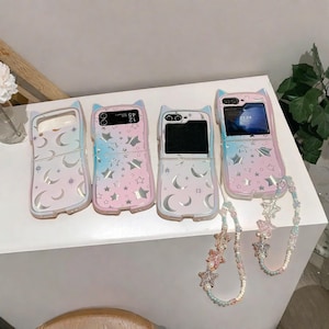 Étui miroir étoile et lune tendance avec chaîne - Pour Samsung Galaxy Z Flip 6 / 5 / 4 / 3