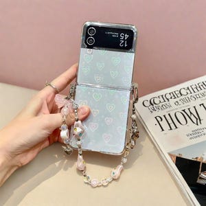 Luxury Pink Bracelet Case for Samsung Galaxy Z Flip 6 5 4 3 | Laser Love Heart Clear Hard Cover