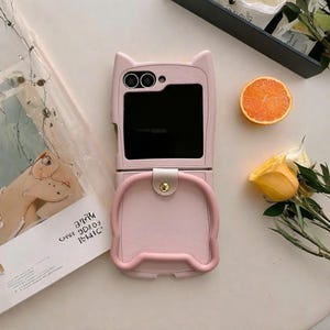 Custodia a forma di anello di gatto in similpelle per Samsung Galaxy Z Flip 6 5 4 3 – Cover posteriore protettiva con supporto