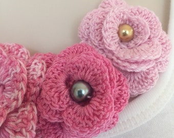 Pink Crochet Rose Necklace