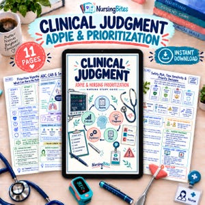 Guida allo studio ADPIE sul processo infermieristico, appunti di infermieristica su giudizio clinico e definizione delle priorità, fogli riassuntivi NCLEX, domande di studio sulle priorità infermieristiche