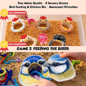 FINE MOTOR BUNDLE - 2 Sensory Games (Motorik Spiel) | Vögel füttern & Chickens Sensory Bin | Printables | Montessori Lernspiel
