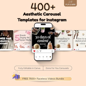 400+ ästhetische Karussell-Vorlagen für Instagram, Tiktok, Social Media Karussell-Vorlagen mit MRR PLR, Röcke dfy Karussell-Vorlagen, insta