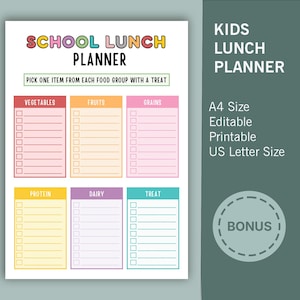 Kids Lunch Planner Template | Weekly Printable Meal Planner for Kids | Editable School Lunch Organizer | Instant Download by TheDesignBites