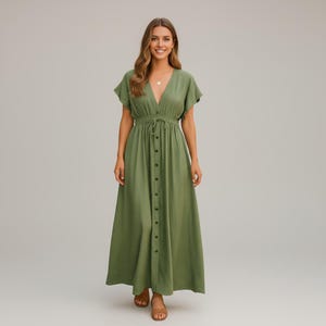 light green boho dress Cute Light Green Puff Sleeve Babydoll Dress main image 1