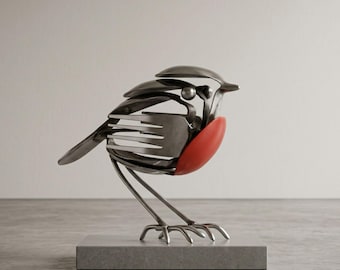 Metal Robin Bird Sculpture, Handmade Iron Garden Ornament, Rustic Bird Statue, Farmhouse Patio Decor, Nature Lover Gift