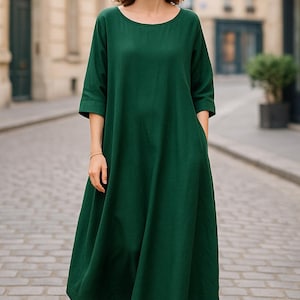 Linen maxi dress long linen dress oversized dress loose dress summer dress custom dress midi dress plus size clothing women dress