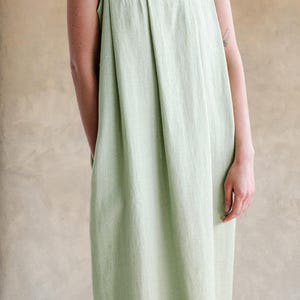 Lime Cream Origami Linen Pinafore Dress Boho Maxi Maternity Apron Dress with Pockets Romantic Linen Clothing