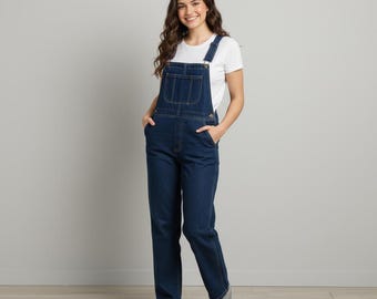 Weites Bein Denim Overall, Latzhose im Vintage Stil