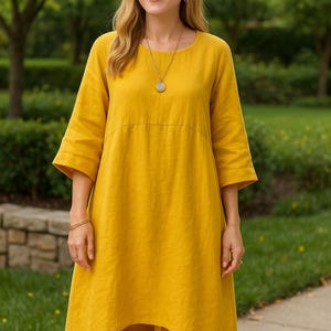 Summer cotton dress casual linen dress women&#39;s pocket dress cute summer dress loose fit dress oversized linen dress solid colour