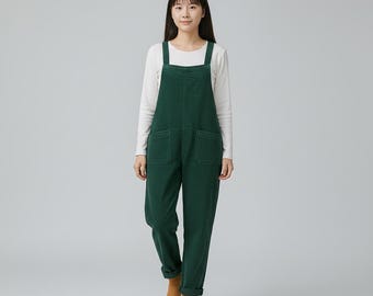 Casual Corduroy Bib Overalls Dam Handgjorda Baggy Harem Jumpsuit Byxor Vintergröna Overaller