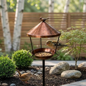Vogelfutterhaus-Stab aus Eisen mit Ringhalterung, schwarz oder kupferfarben, zur Bodenmontage, für Garten, Rasen und Terrasse, Geschenk für Vogelliebhaber